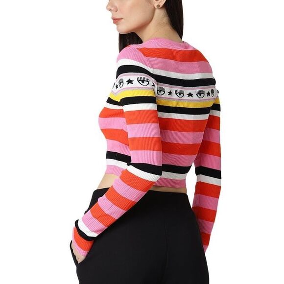 Chiara Ferragni Womens Striped Legomania Slim Fit Crop Sweater Multicolor Medium - Picture 1 of 14